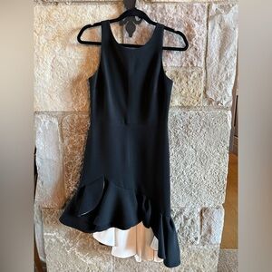 Halston Heritage Black Sleeveless High-Low Ruffle Dress with White Underlayer